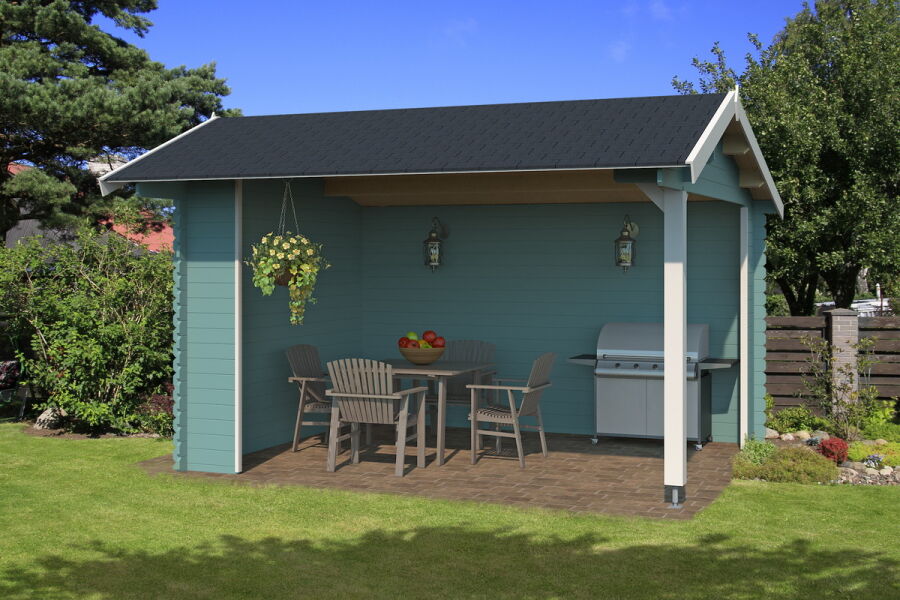 Gartenhaus Unterstand KIRIAN 300 - 380 x 300 cm, 28 mm, natur / farbig