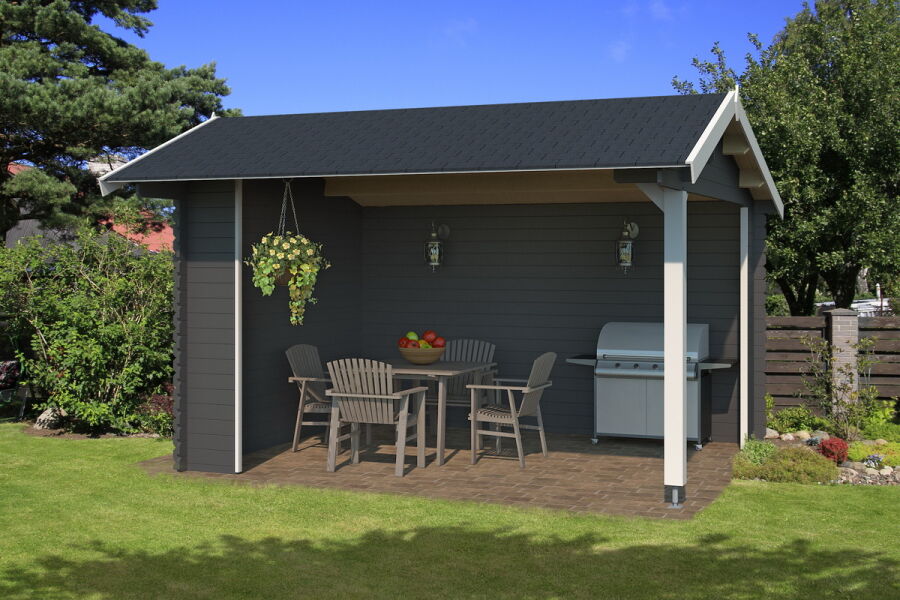 Gartenhaus Unterstand KIRIAN 300 - 380 x 300 cm, 28 mm, natur / farbig