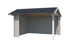 Gartenhaus Unterstand KIRIAN 300; 380 x 300 cm; 28 mm Blockbohlen; LICHT GRAU lackiert