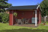 Gartenhaus Unterstand KIRIAN 300; 380 x 300 cm; 28 mm Blockbohlen; SCHWEDENROT lackiert