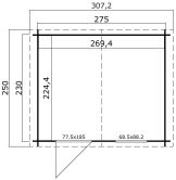 Gartenhaus NINA 230 - 275 x 230 cm, 28 mm, natur / farbig