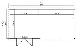 Gartenhaus NOVIA PLUS 600 x 275 cm, 28 mm, natur / farbig