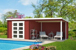 Gartenhaus NOVIA PLUS; 600 x 275 cm; 28 mm Blockbohlen; SCHWEDENROT lackiert