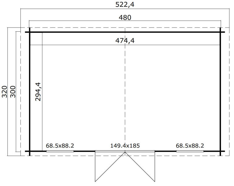 Gartenhaus UDO 300 480 x 300 cm, 28 mm, natur / farbig