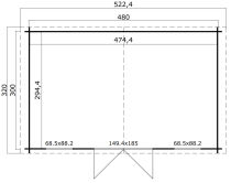 Gartenhaus UDO 300 480 x 300 cm, 28 mm, natur / farbig