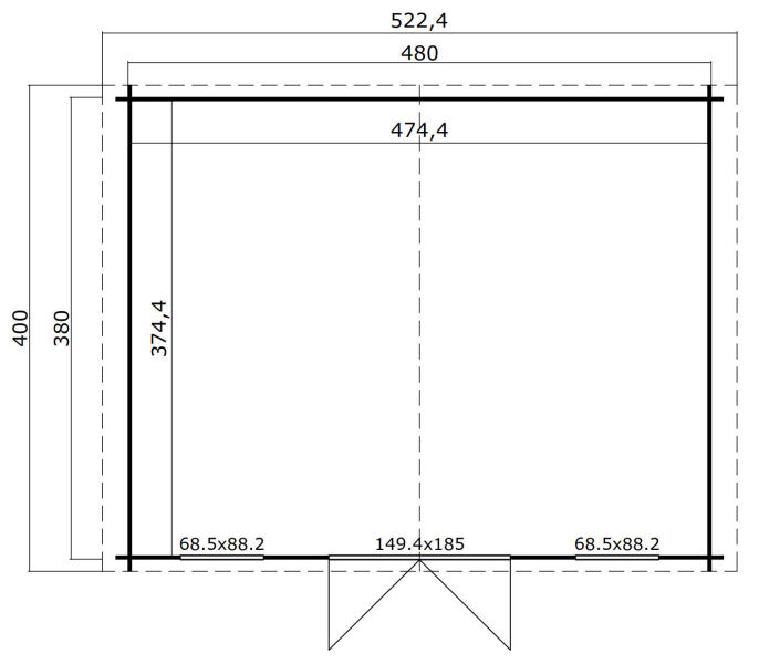 Gartenhaus UDO 380 480 x 380 cm 28 mm,  natur / farbig