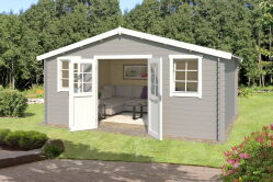 Gartenhaus UDO 380; 480 x 380 cm; 28 mm Blockbohlen; LICHT GRAU lackiert