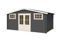 Gartenhaus WASHINGTON; 480 x 376 cm; 28 mm Blockbohlen; CARBON GRAU lackiert