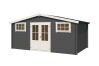 Gartenhaus WASHINGTON; 480 x 376 cm; 28 mm Blockbohlen; CARBON GRAU lackiert