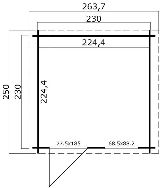 Gartenhaus WELS 2 - 230 x 230 cm, 28 mm,  natur / farbig