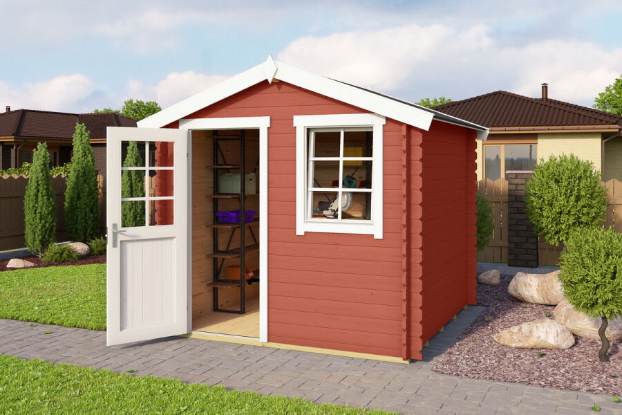 Gartenhaus WELS 2; 230 x 230 cm; 28 mm Blockbohlen; SCHWEDENROT lackiert