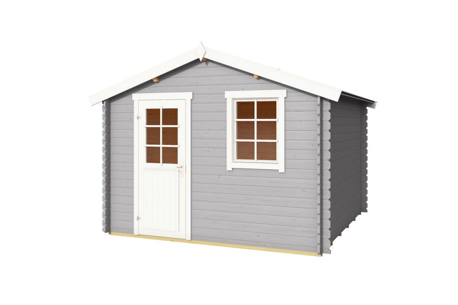 Gartenhaus WELS 3; 300 x 300 cm; 28 mm Blockbohlen; LICHT GRAU lackiert