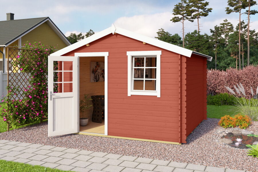 Gartenhaus WELS 3; 300 x 300 cm; 28 mm Blockbohlen; SCHWEDENROT lackiert