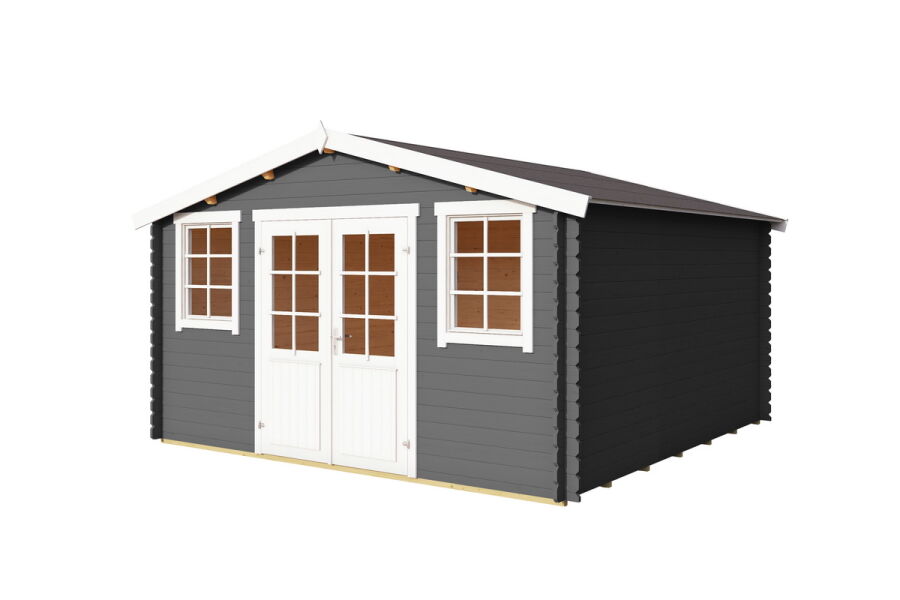 Gartenhaus WELS 4; 390 x 390 cm; 28 mm Blockbohlen; CARBON GRAU lackiert