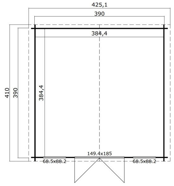 Gartenhaus WELS 4; 390 x 390 cm; 28 mm Blockbohlen; CARBON GRAU lackiert
