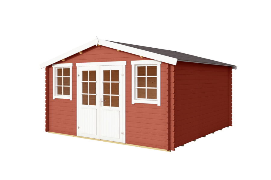 Gartenhaus WELS 4; 390 x 390 cm; 28 mm Blockbohlen; SCHWEDENROT lackiert
