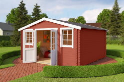 Gartenhaus WELS 4; 390 x 390 cm; 28 mm Blockbohlen; SCHWEDENROT lackiert