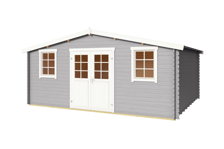 Gartenhaus WELS 5; 510 x 400 cm; 28 mm Blockbohlen; LICHT GRAU lackiert
