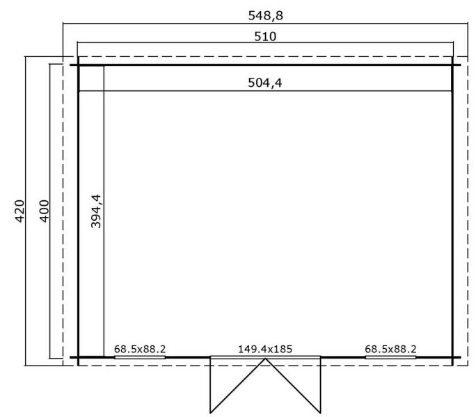 Gartenhaus WELS 5; 510 x 400 cm; 28 mm Blockbohlen; SCHWEDENROT lackiert