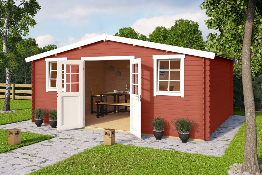 Gartenhaus WELS 5; 510 x 400 cm; 28 mm Blockbohlen; SCHWEDENROT lackiert