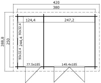 Gartenhaus WILLIAM - 380 x 250 cm, 28 mm,  natur / farbig