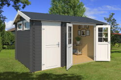 Gartenhaus WILLIAM; 380 x 250 cm; 28 mm Blockbohlen; CARBON GRAU lackiert
