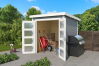 Gartenhaus ZAMBEZI 2; 200 x 250 cm; 28 mm Blockbohlen; LICHT GRAU lackiert