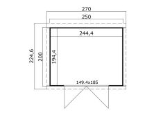 Gartenhaus ZAMBEZI 3; 250 x 200 cm; 28 mm Blockbohlen; LICHT GRAU lackiert