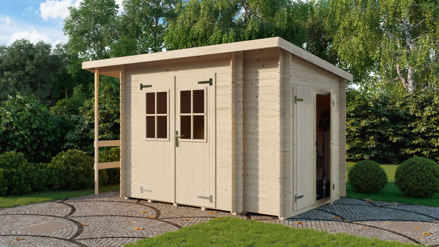Multifunktionshaus VILANO 3; 200(330) x 218 cm; inkl. Boden, Schleppdach und Anbauschrank; 18mm Blockbohle