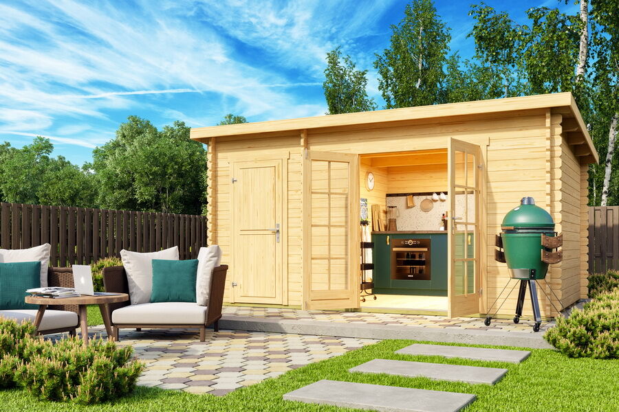 Gartenhaus BELMONT 2 PLUS 40mm; 425x280 cm (L); 40mm Blockbohlen; inkl. Boden