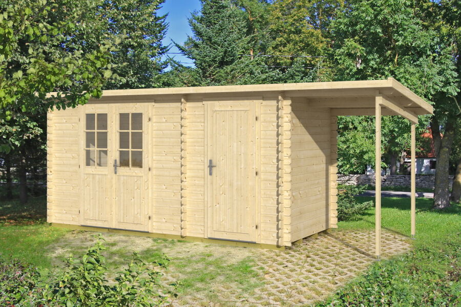 Tene Gartenhaus GLORIA H 28mm + Schleppdach inkl. 18mm Boden