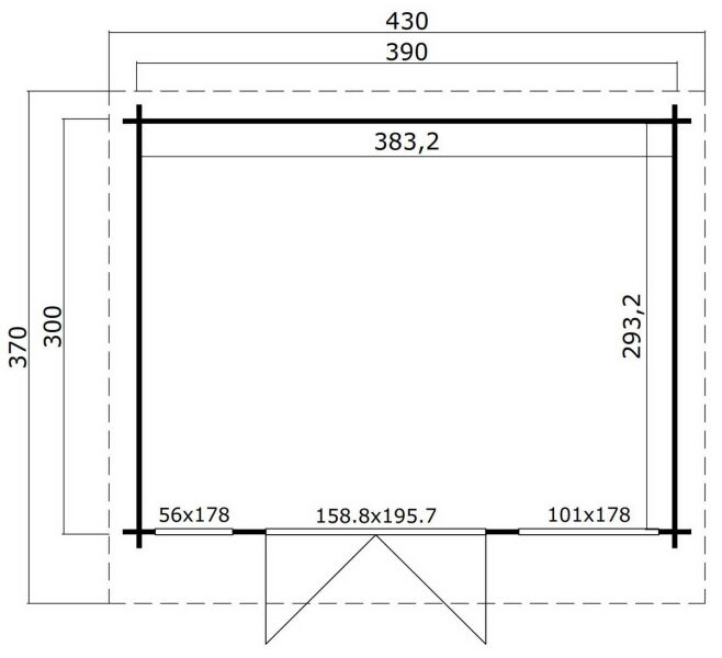 Gartenhaus DORSET 2; 410x320cm; 34mm Doppelnut; inkl. Boden