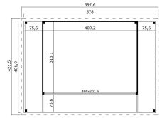 Lasita Maja Premium Gartenhaus DOMEO 4 LOGGIA ISO Natur/Anthrazit; 578 x 402 cm; 44 mm Doppelnut; inklusive Boden