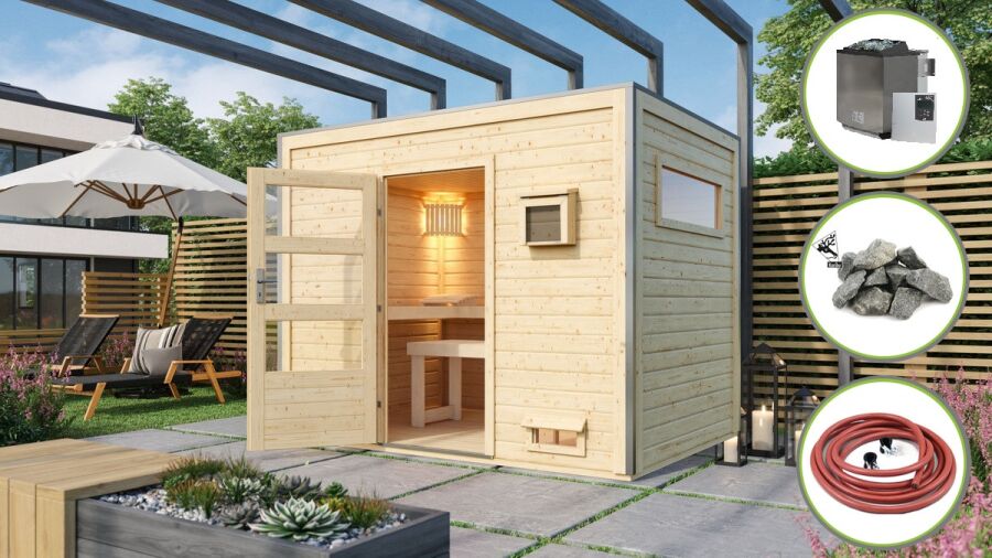 Karibu Saunahaus TOPGARDEN 7 / THEO / mit 9KW BIO Ofen externe Strg. / *AKTION*