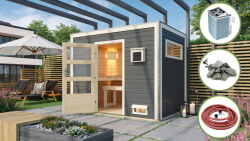 Karibu Saunahaus TOPGARDEN 7 / THEO / terragrau / mit 9KW...