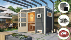 Karibu Saunahaus TOPGARDEN 7 / THEO / terragrau / mit 9KW...
