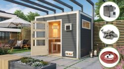 Karibu Saunahaus TOPGARDEN 7 / THEO / terragrau / mit 9KW...