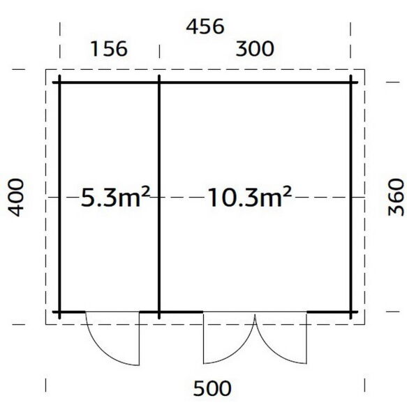Gartenhaus RUBEN 476 x 380 cm (P); 40 mm Doppelnut; 2 Räume; ohne Boden