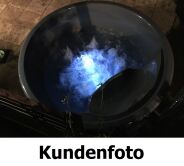Hot Tub DeLux GRAU gestrichen / GFK - Einsatz grau / V2A Ofen inkl. LED, Whirlpool und mit Premium Leder Deckel, ø 200 cm, mit integriertem Aussenofen, Thermoholz beplankt und gestrichen in grau