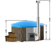 Hot Tube DeLux GRAU gestrichen / GFK - Einsatz grau / V2A Ofen inkl. LED, Whirlpool und mit Premium Leder Deckel, ø 200 cm, mit integriertem Aussenofen, Thermoholz beplankt und gestrichen in grau