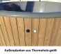 Hot Tub DeLux GRAU gestrichen / GFK - Einsatz grau / V2A Ofen inkl. LED, Whirlpool und mit Premium Leder Deckel, ø 200 cm, mit integriertem Aussenofen, Thermoholz beplankt und gestrichen in grau
