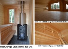 Saunahaus Ferienhaus FELLIN 570 x350 cm, 70mm Doppelnut, inkl. Boden und Dacheindeckung, ISO-Verglasung