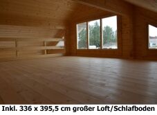Saunahaus Ferienhaus FELLIN 570 x350 cm, 70mm Doppelnut, inkl. Boden und Dacheindeckung, ISO-Verglasung