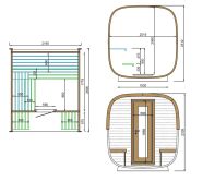 Saunafass BUS Quadratisch Modell Fichte Natur 250 x 219 cm "Interior Premium" inkl. Dachschindeln schwarz, Bausatz, Fichte