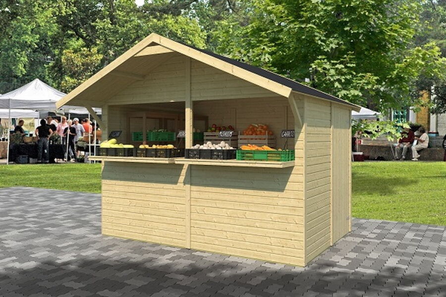 Marktstand Kiosk 300x200 cm 16mm Wandelemente + 16mm Dachelemente und 16mm Boden inkl. Unterkonstruktion
