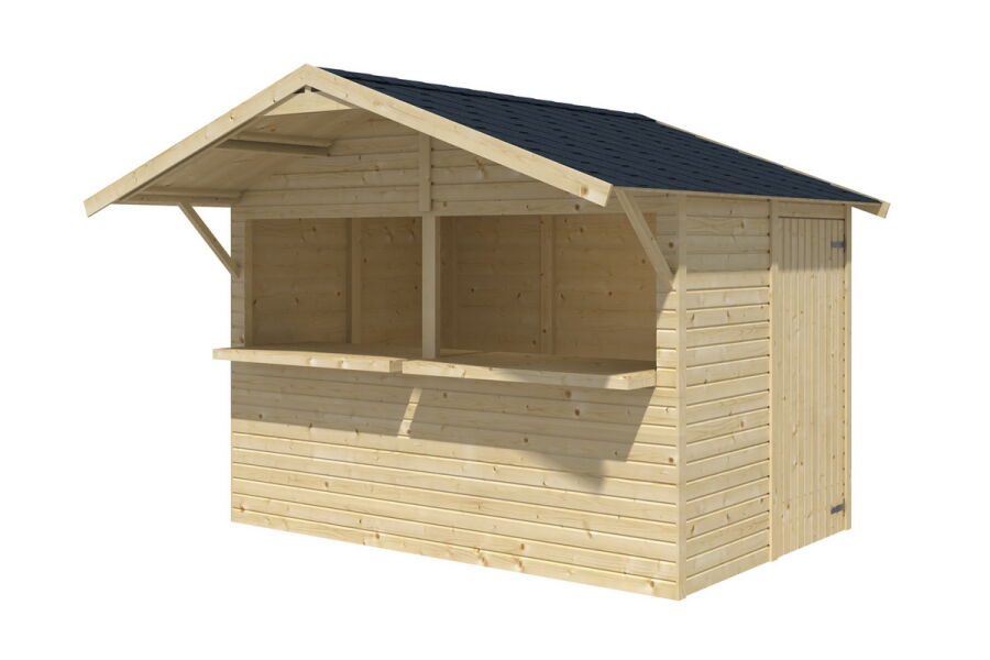 Marktstand Kiosk 300x200 cm 16mm Wandelemente + 16mm Dachelemente und 16mm Boden inkl. Unterkonstruktion
