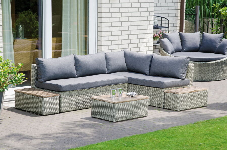 Lounge Gruppe Newport grey-white Alu/Kunststoffgeflecht inkl. Kissen