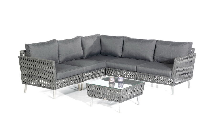 Lounge Gruppe Lancaster metallic-schwarz Alu/Polyrope-Geflecht inkl. Kissen