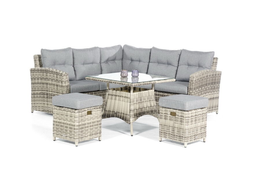 Lounge-Dining Gruppe Windsor vintage-taupe Alu/Kunststoffgeflecht inkl. Kissen