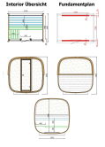 Saunafass BUS Quadratisch Modell "Fichte Natur" 160 x 219 cm Version 4 (Vollverglaste Front + Rückwand halbverglast) inkl. Dachschindeln schwarz, Bausatz